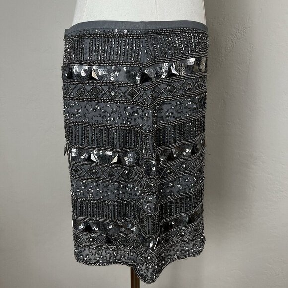 Yumi Kim Mini Skirt Ana Gray Black Beaded Sequin Size Small FLAWS - Picture 7 of 13